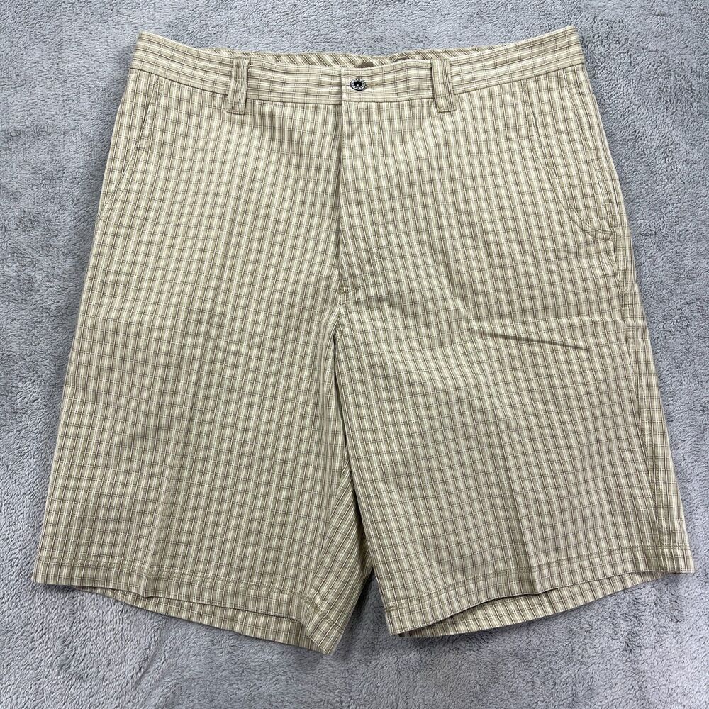 Tommy Bahama Chino Shorts Mens 35 Beige Star Check Plaid Silk Outdoor Hiking